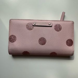 Kate Spade Haven Lane Neda Zip Around Wallet Lacey Pink Polka Dots Glitter